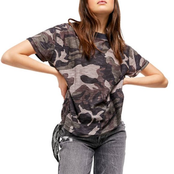 Free People Tops - We The Free Maybelle T-Shirt Black Combo Camo Ships Same Day